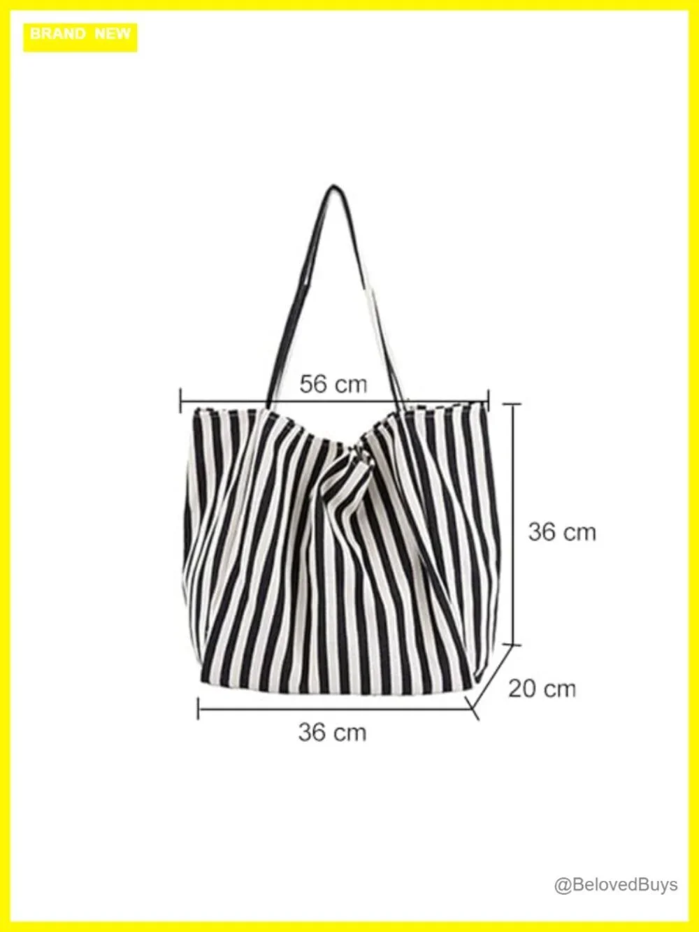 2-Piece Lightweight Cotton Canvas Striped Tote Bags with Inner Pocket